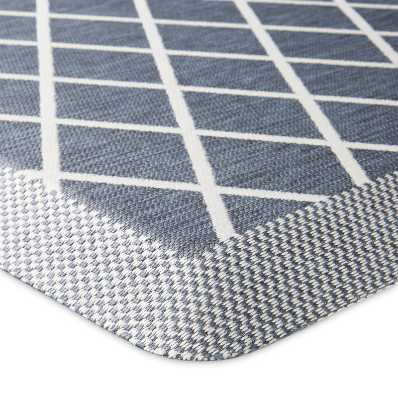 Miles Blue and White Polyester Anti-Fatigue Kitchen Mat