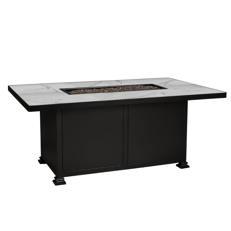 Santorini Rectangle Iron Propane and Natural Gas Fire Pit Table, Carbon Black, 24" H x 58" W x 36" D, Pallazo White