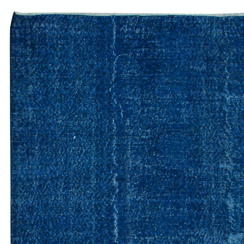 Tapis de salon bleu uni 7 x 9,2 pi fabriqué à la main pour l'extérieur
