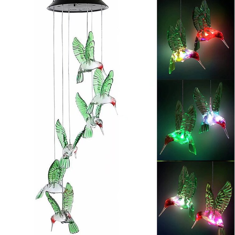 Outdoor Waterproof Solar Hummingbird Wind Chime Color Changing Hanging  Light LED String Light Decora