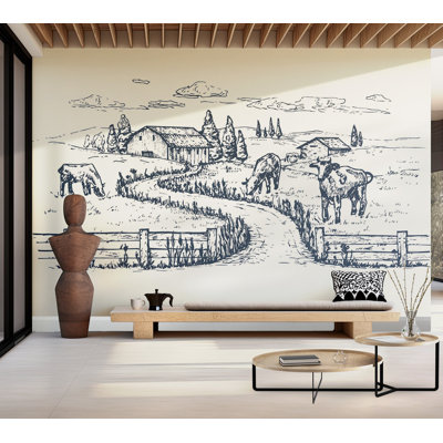Papier peint de qualité supérieure - croquis de ferme rustique