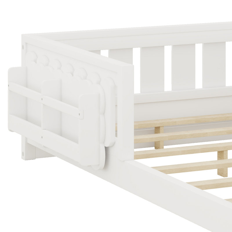 Platform Bed With Guardrail And Storage Shelves, Twin, White