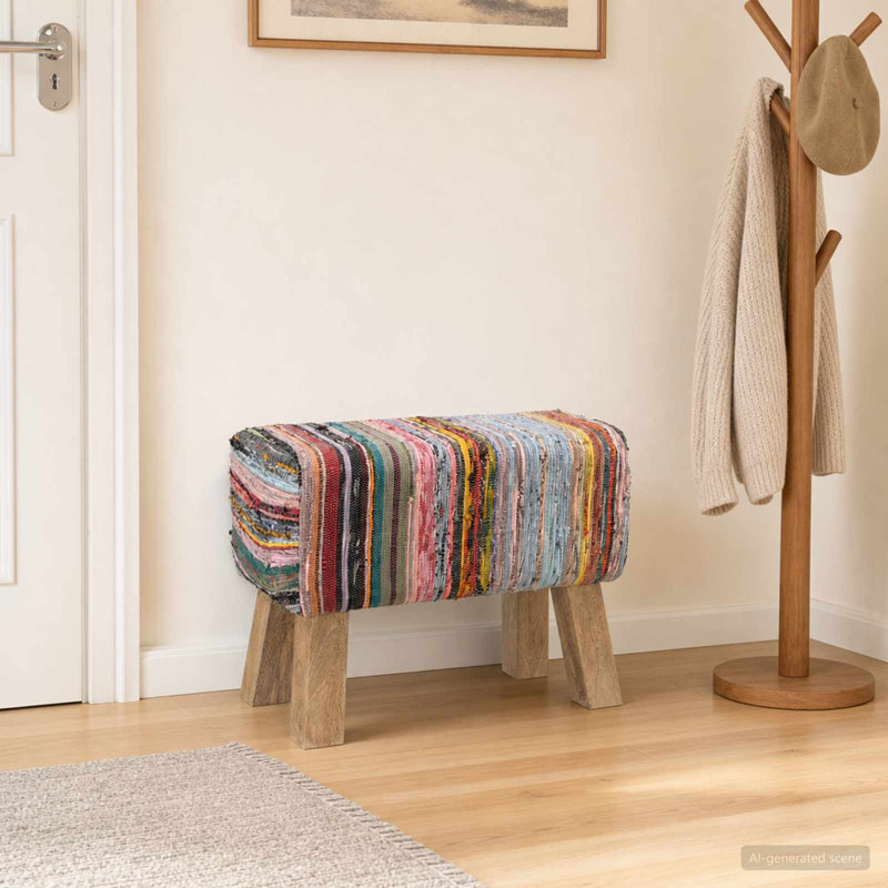 Upholstered Bench, 45cm H x 60cm L x 30cm D, Striped, Multicolour