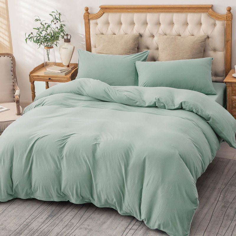 HOME BEDDING Jersey Cotton Duvet Cover Set, Sage Green, King Duvet Cover + 2 King Shams