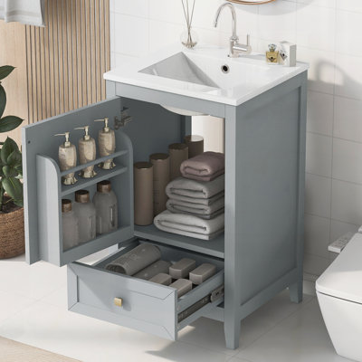 Meuble-lavabo de 20 po avec lavabo et porte à fermeture douce