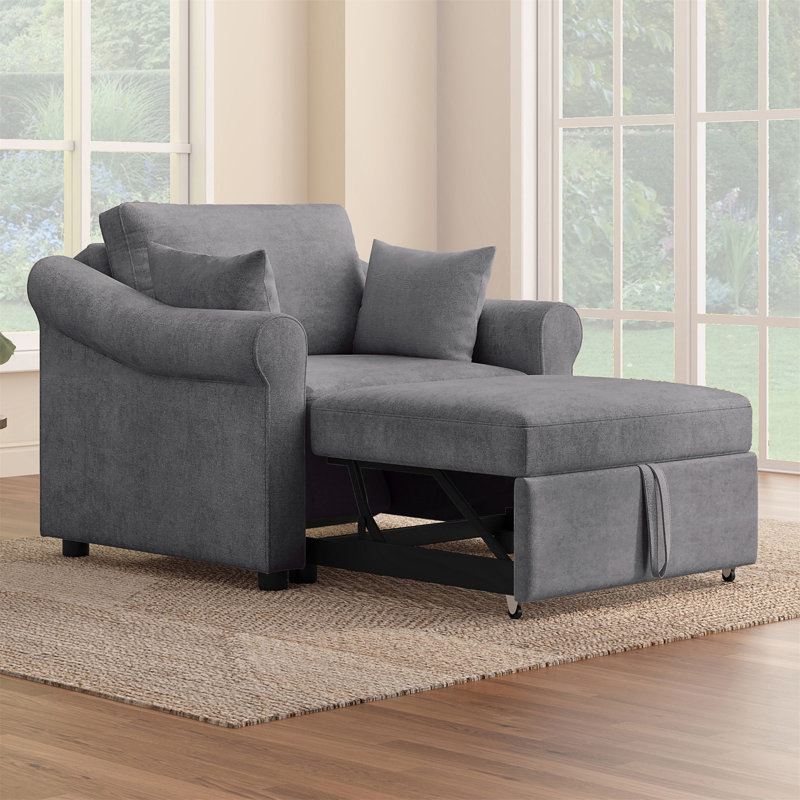 Convertible Sleeper Chair With Adjustable Backrest, 3 IN 1 Lounger Chair Turns Into Bed