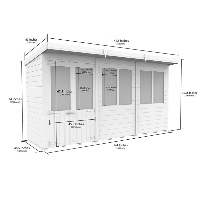 12ft x 4ft Pent Summer House
