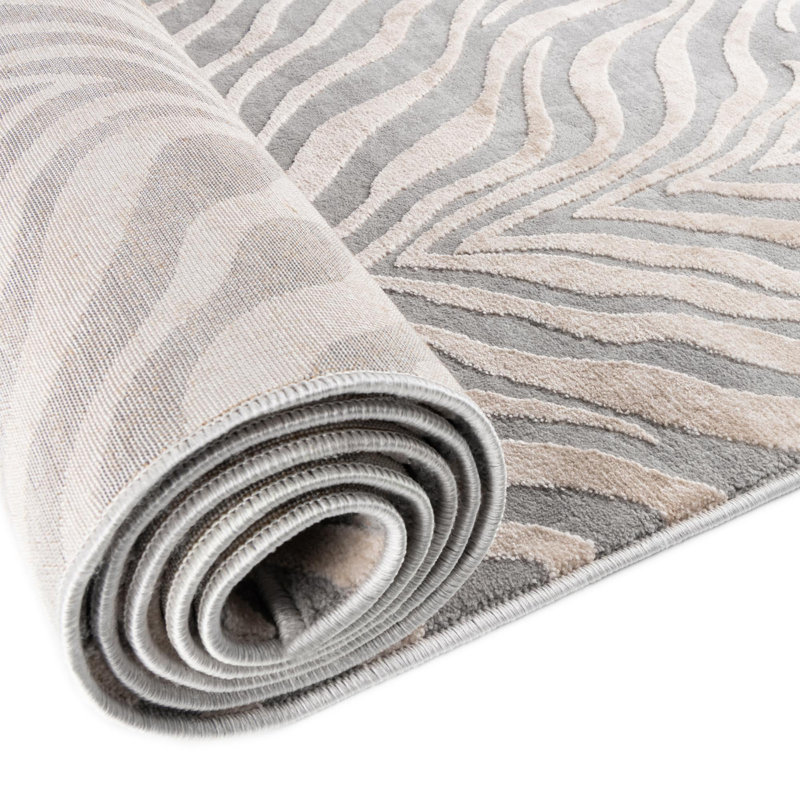 Tapis gris / ivoire à imprimé animal Tatte, Rectangle 9 pi x 12 pi