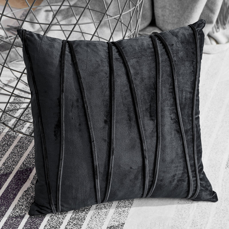 Housse de coussin carré en velours, L 18 po x l 18 po, Noir