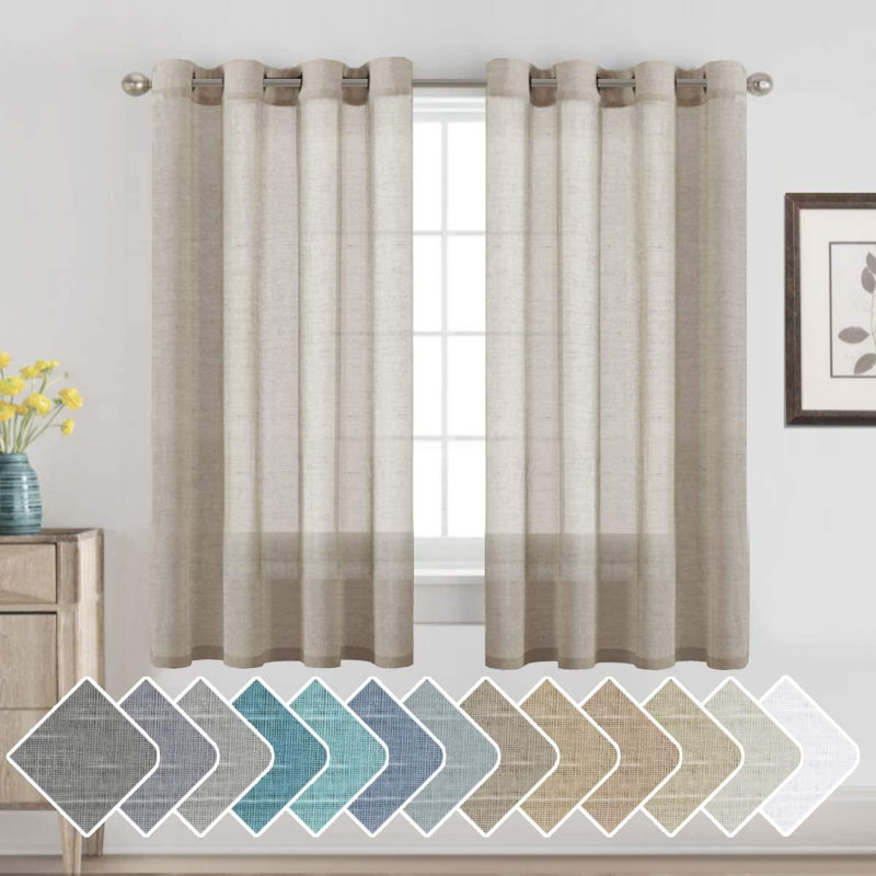 Hywell Soft Linen Plaid Semi-Sheer Grommet Curtain Panels, 52'' W x 96'' L, Taupe