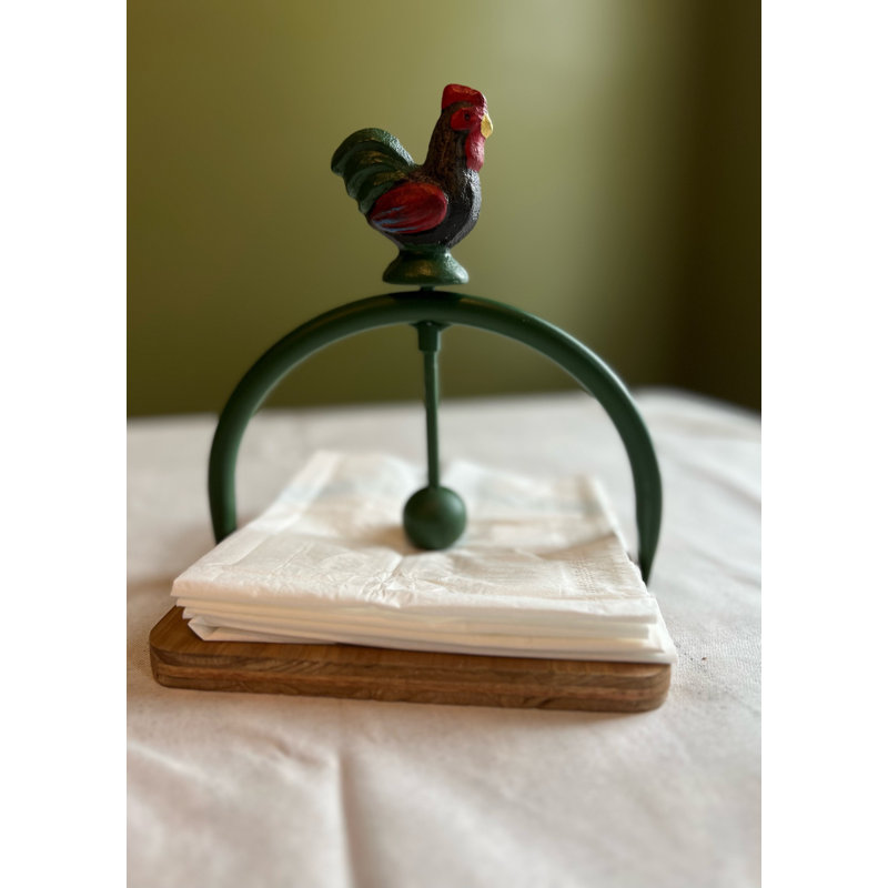Iron Rooster Napkin Holder, Green