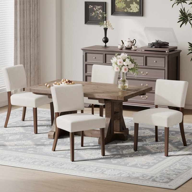 Chaise de salle à manger rembourrée en bois massif Parsons, Beige