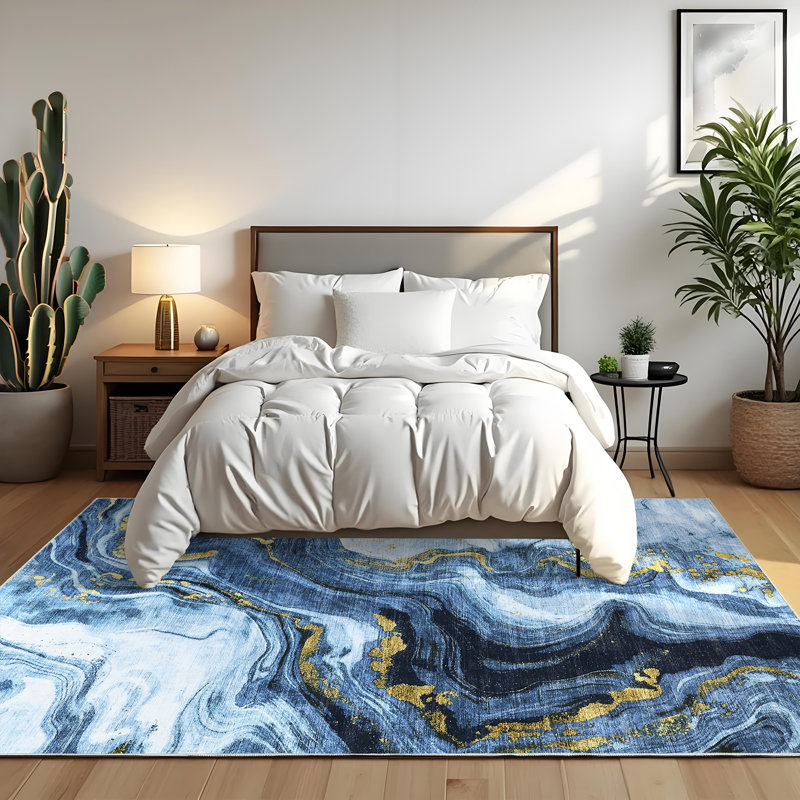 Modern Abstract Living Room Rug Ultra-Soft Contemporary Accent Rug, Easy to Clean Soft Low Pile Indoor Carpet, Large Foldable Floor Cover