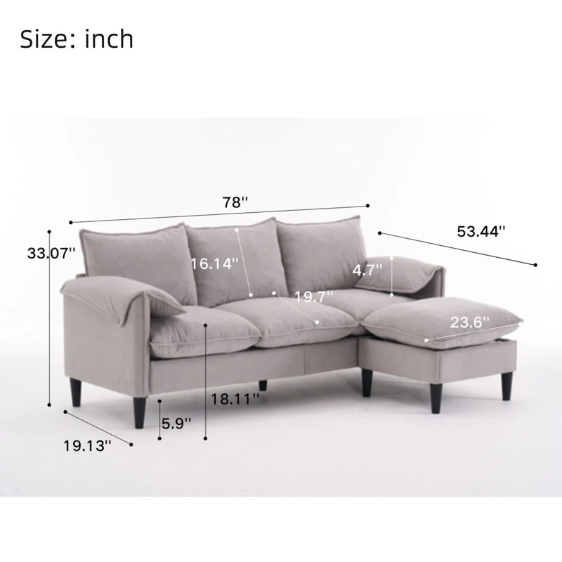 L-Shaped 78" Convertible Sofa with Storage Ottoman for Small Spaces, Beige