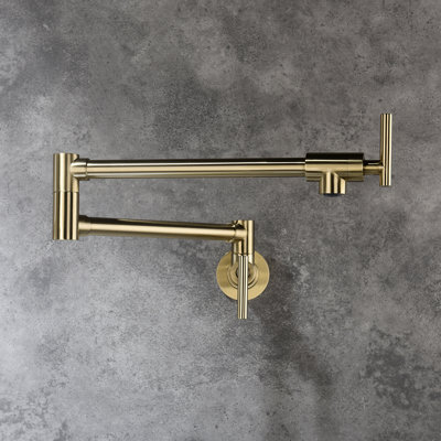 Gold Wall Mount Pot Filler Faucet - Easy Access With Arm, Double Handles For Controlled Water Flow, Fingerprint- Surface In Precise Delivery, Special Resists Corrosion & Fingerprint Buildup