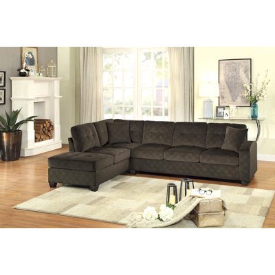 2-Piece Reversible Sectional With Chaise Tufted Detail Chocolate Microfiber Upholstered Modern Living Room Furniture