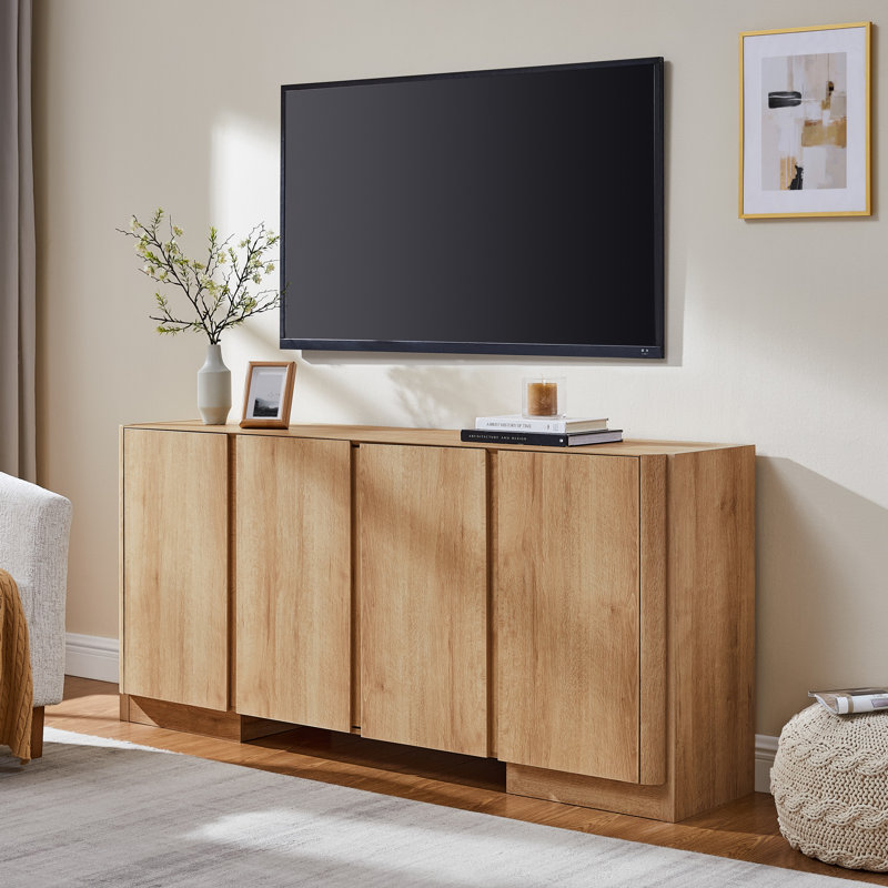 65" TV Stand for TVs up to 75" with Storage and Shelves, Natural Oak