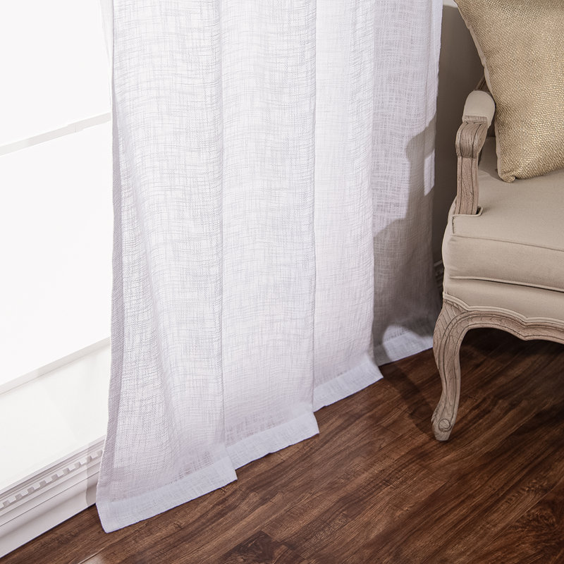 Cotton Semi Sheer Curtain Panel Pair, White, 52" W x 96" L