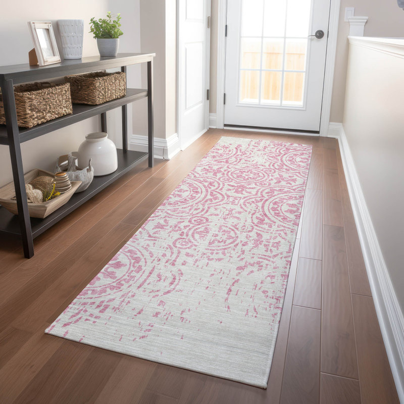 Premium Machine Washable Prisco Pink Rug, Runner 2'3" x 7'6"