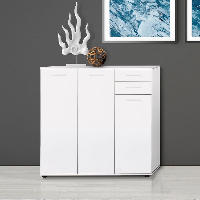 Armoire à chaussures moderne blanche, 2 tiroirs et tablettes multiples, 42,5 po x 42,5 po x 13,8 po | Panneau de particules enduit, épaisseur: 0,6 pouce | Conception murale, idéale pour le rangement dans l'entrée et le couloir
