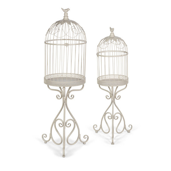 Scrollwork Birdcage Planters, Set of 2, Soft White, Soft White