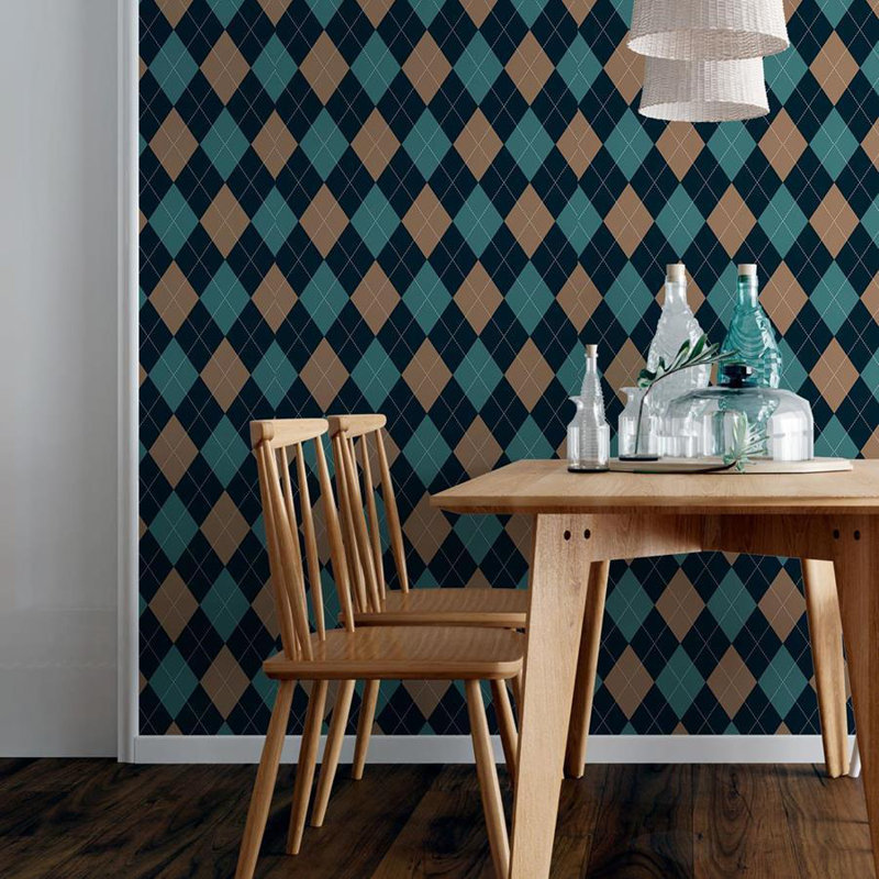Rouleau de papier peint adhésif Ahria, Bleu / beige, L 126 po x l 24 po