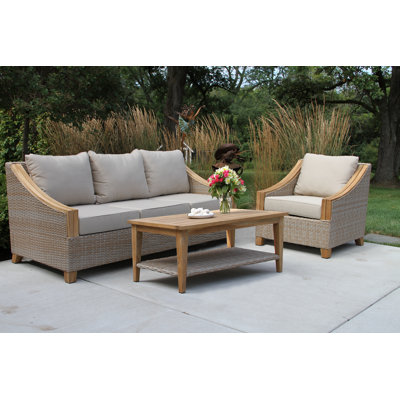 Carlton 3 Piece Rattan Sofa Seating Group with Sunbrella Cushions.