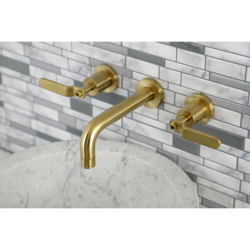 Kingston Brass Whitaker Two-Handle 3-Hole Wall Mount Bathroom Faucet, Brushed Brass