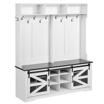 Banc d'entrée pour vestibule, vestibule à DEL avec rangement pour chaussures, banc de vestibule de 59 po de large avec rangement et sièges, tablettes réglables et 12 crochets de suspension, pour vestibule, vestibule, couloir