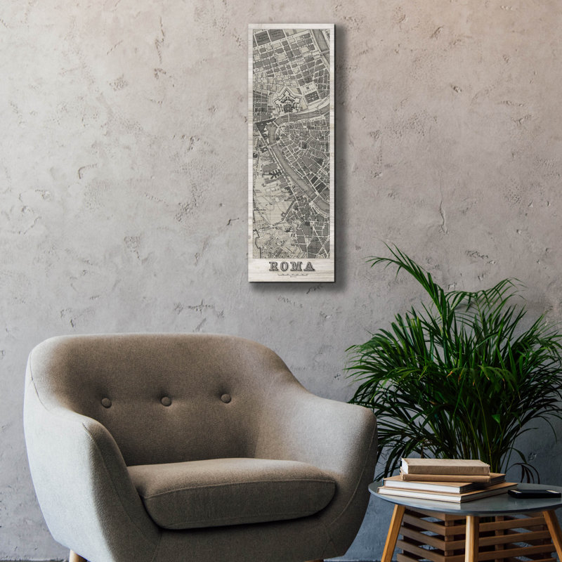  «Roma Map Panel On Wood» par Wild Apple Portfolio, art mural sur toile, 12 po x 36 po