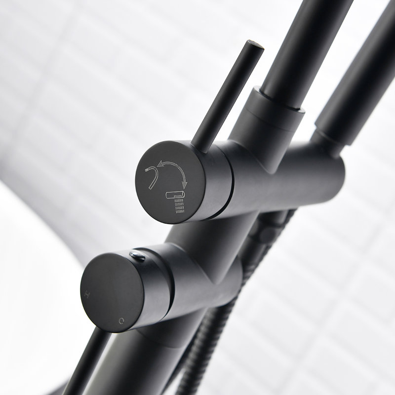 2 Handle Floor Clawfoot Tub Faucet with Diverter, Matte Black