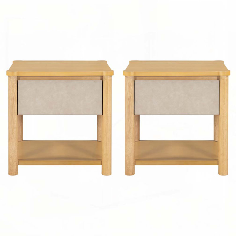 Table de chevet en bois Farmhouse, Naturel / Beige
