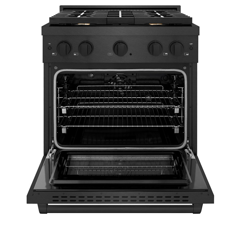 ZLINE 30 in. Paramount Dual Fuel Range in Black Satin Stainless Steel with 4 Brass Burners