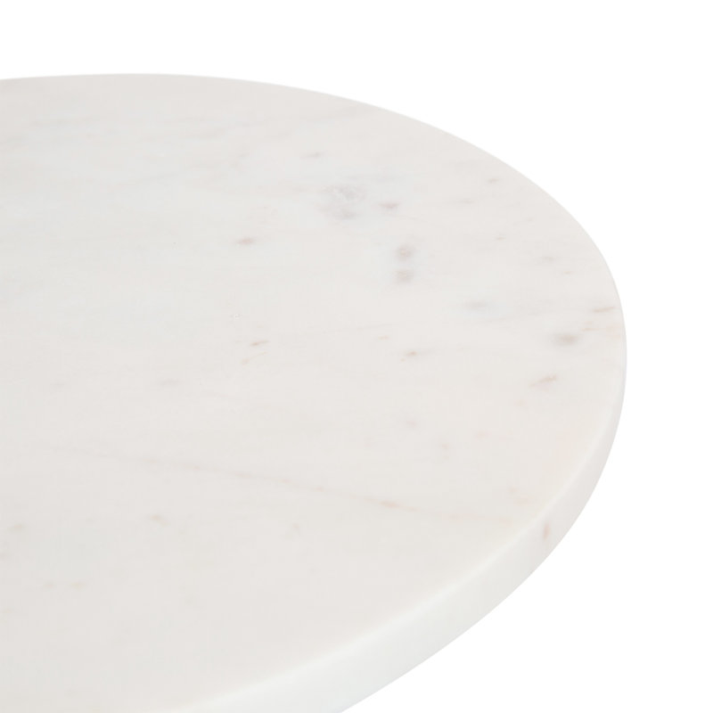 Round Marble and Metal Drink Table, Gold, White, 22" H x 10" W x 10" D         