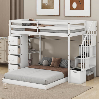 Jazzilyn Twin Over Full Bunk Bed with 3-layer Shelves, Drawers and Storage Stairs -  Harriet Bee, 926F8777E8FB4553B1EBF9A9B0488E62