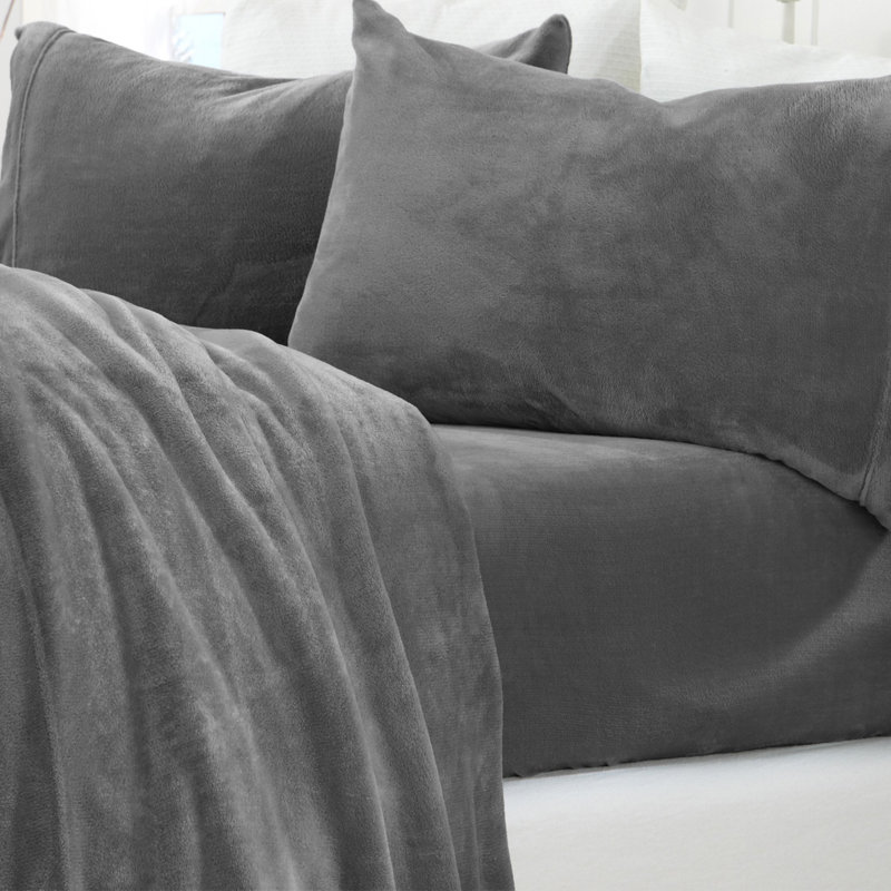 Queen Gray Cotton Flannel Holiday Print Sheet Set
