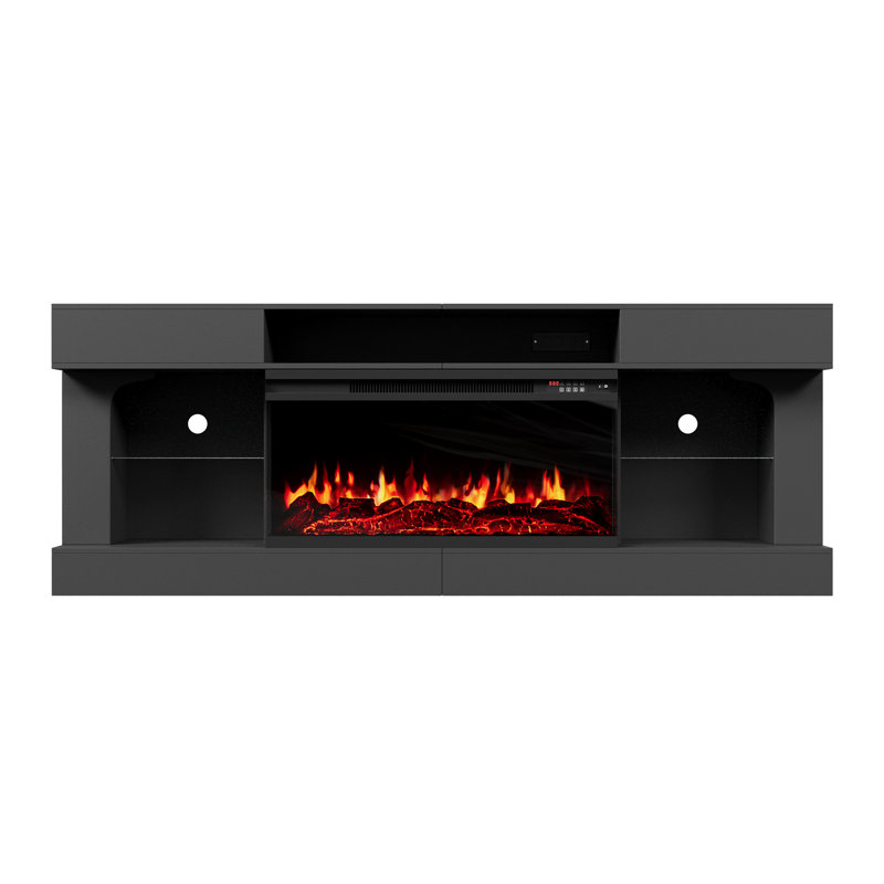 Electric Fireplace TV Stand, 76cm H x 203cm W x 35cm D, Black