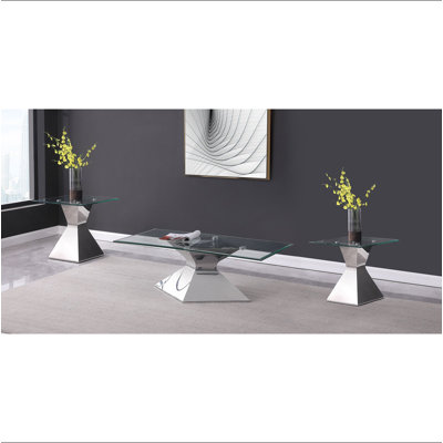 Ensemble de table basse et de table de bout chromée 3 pièces