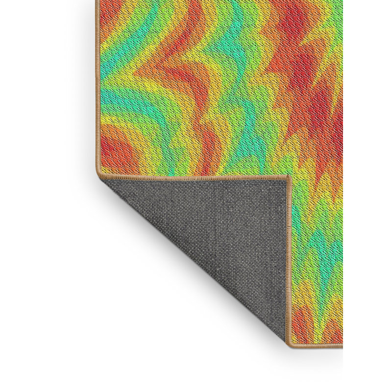 Tapis vert/orange tissé à la machine, Rectangle 4 pi x 6 pi