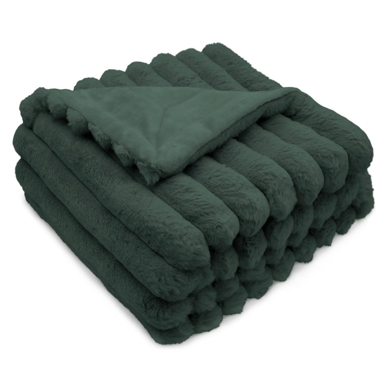 Jeté en fausse fourrure et velours réversible Luxury, Throw XL, Deep Forest Green
