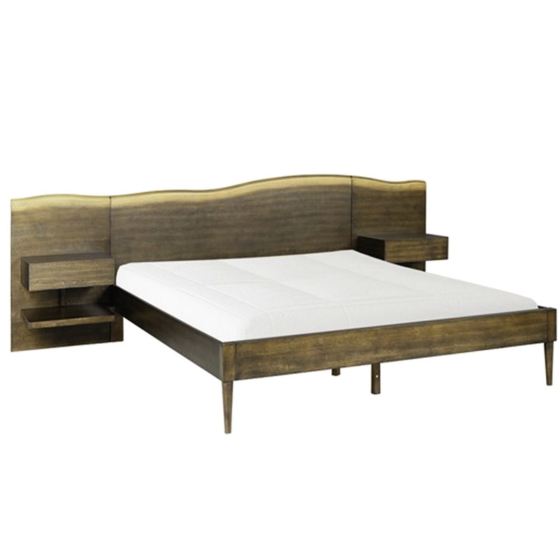Tête de lit grand Live-Edge avec compartiments de table de chevet intégrés, foncé élégant et brun
