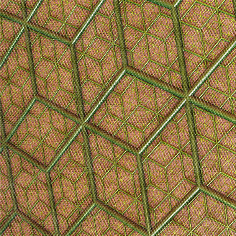 Tapis orange/vert à motifs, Carré 3 pi