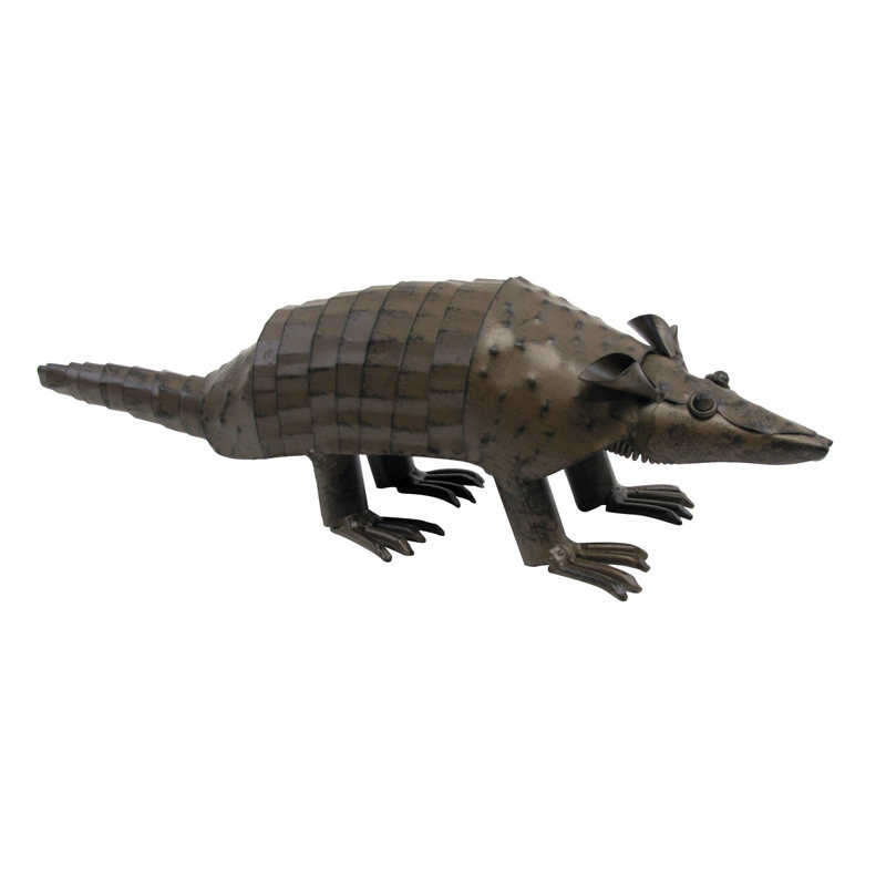 Rustic Brown Metal Armadillo Garden Sculpture