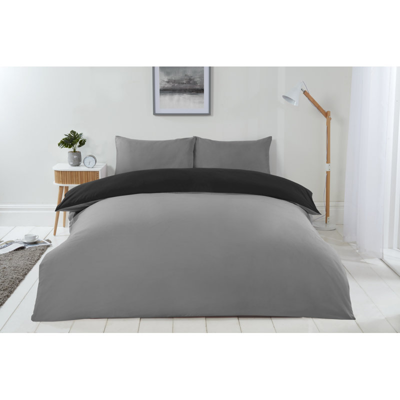Kirke Polyester No Pattern Duvet Cover Set with Pillowcases, Black/Grey, Kingsize - 2 Standard Pillowcases
