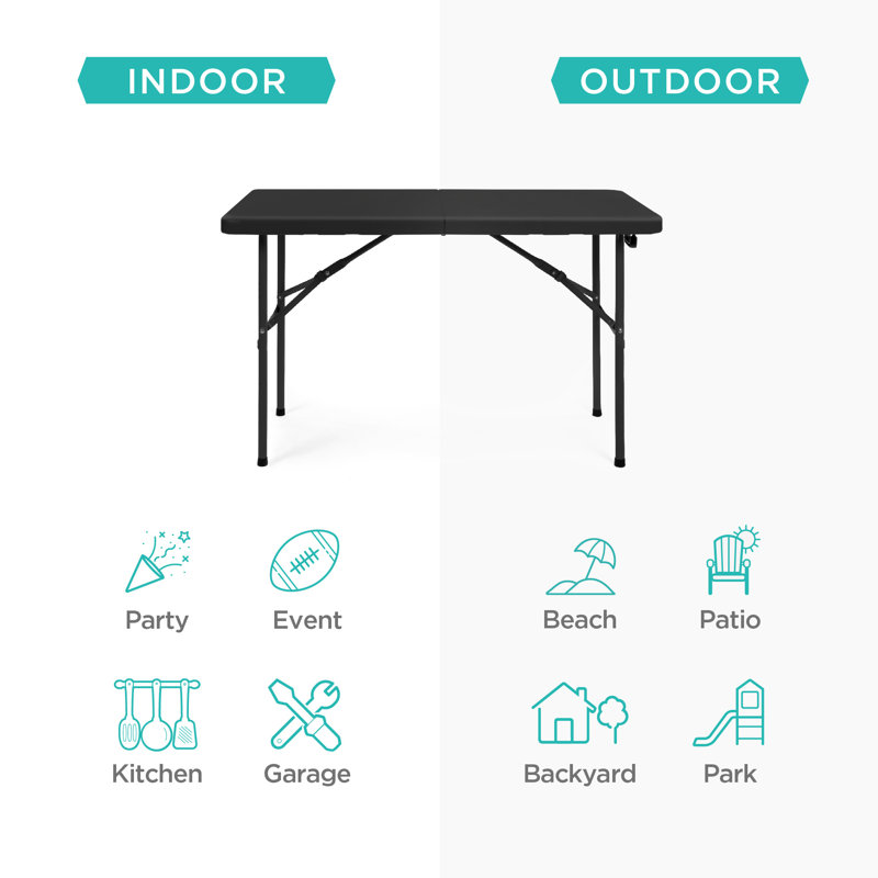 Black Heavy-Duty 4ft Folding Table with Handle