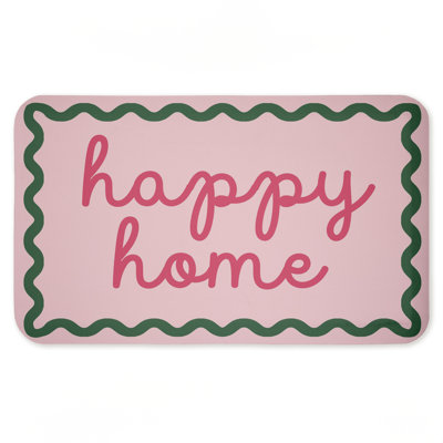 Happy Welcome with Wavy Border Printed Anti-Fatigue Floor Mat, design by Lil' Rue