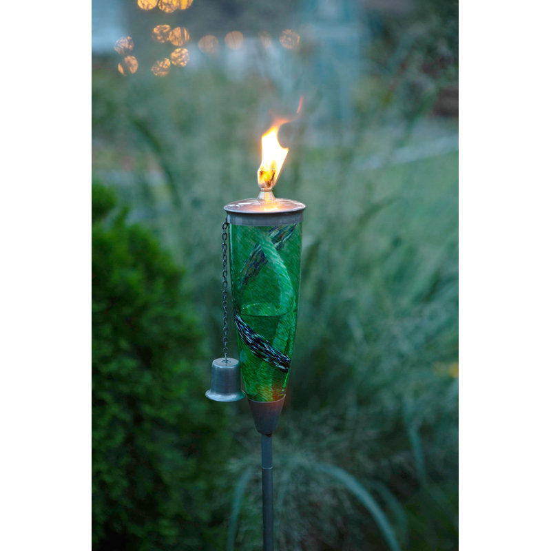 Genesis Green Blown Glass Outdoor Oil Torch with Steel Stake