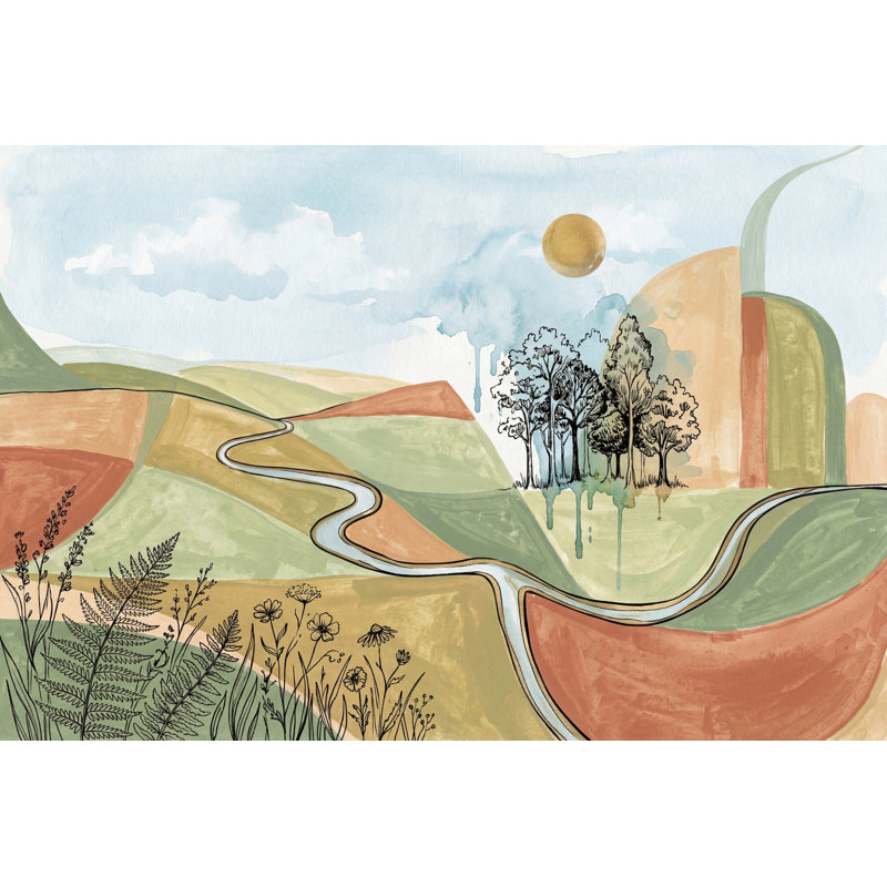 Rolling Hills papier peint enroulement route aquarelle amovible, 160 po x 108 po, Non tissé