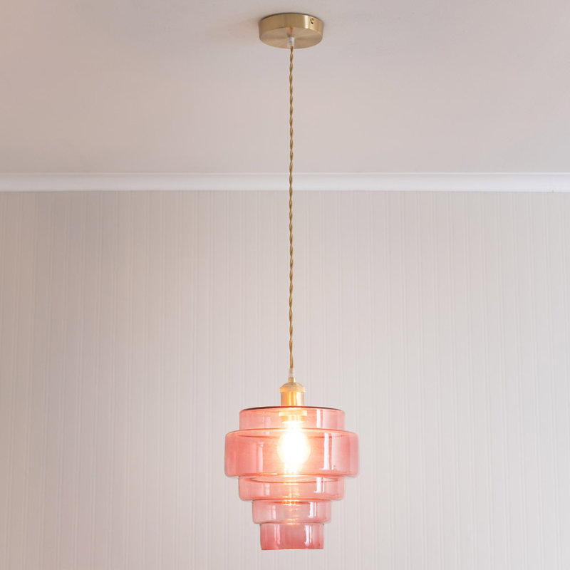 1 - Light Pendant, Pink, Brushed Gold, Yes