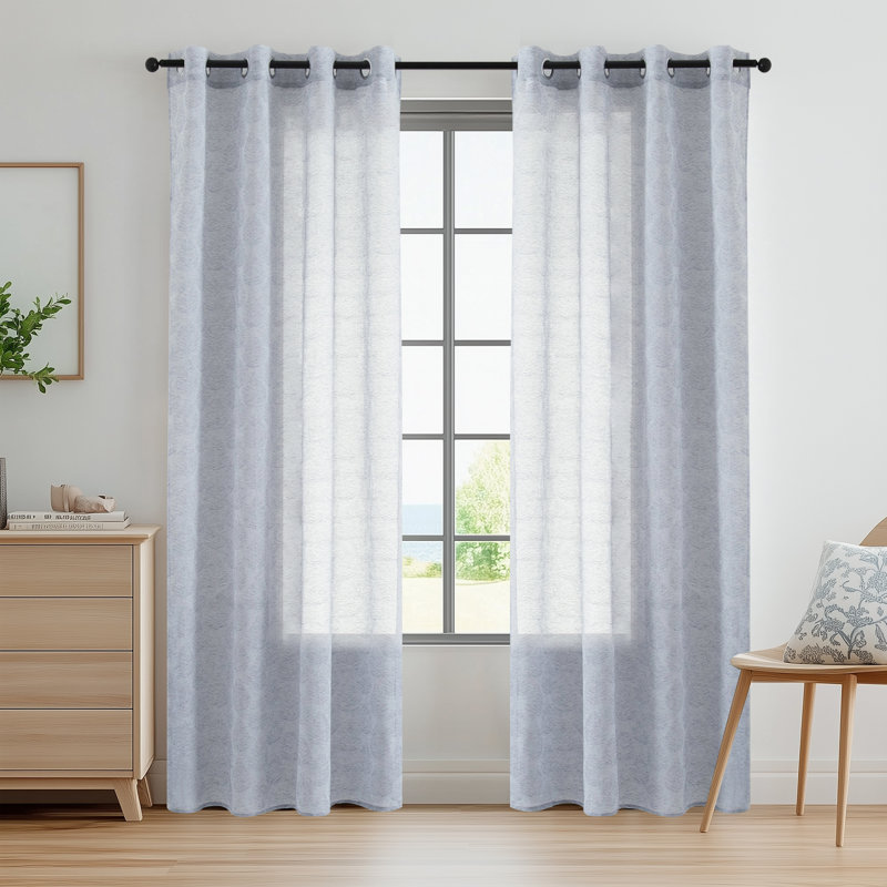 Mkenzi Polyester Semi-Sheer Gromments Curtain Pair, 52" W x 84" L, Blue